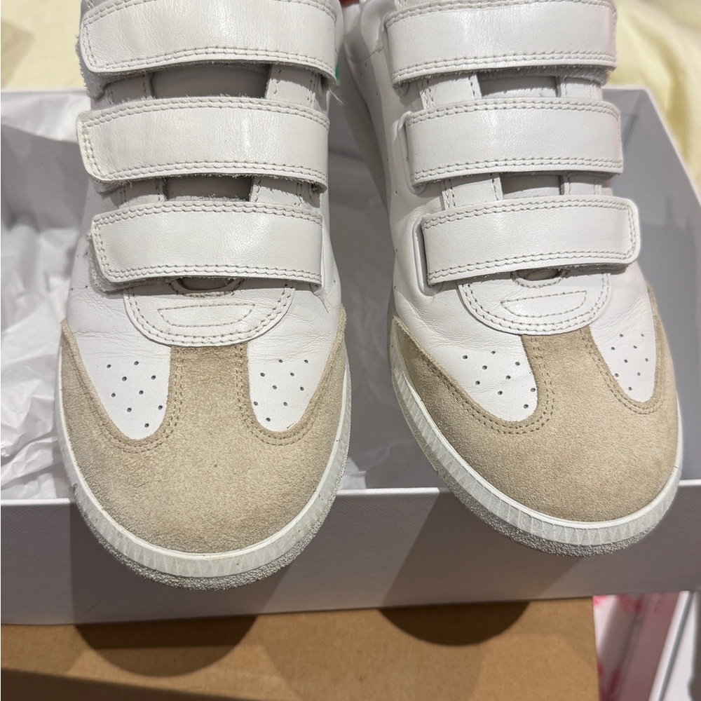 Isabel Marant White and Beige Velcro Sneakers